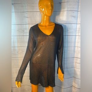 "H&M" Black Long Sleeve, V-Neck, Sheer CoverUp Dress